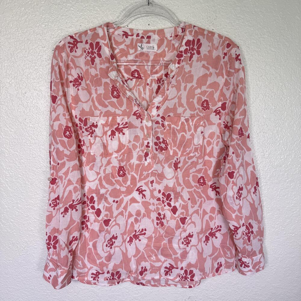 Carve Designs Dylan Gauze Shirt Womens Medium Floral Henley Popover Coastal Top